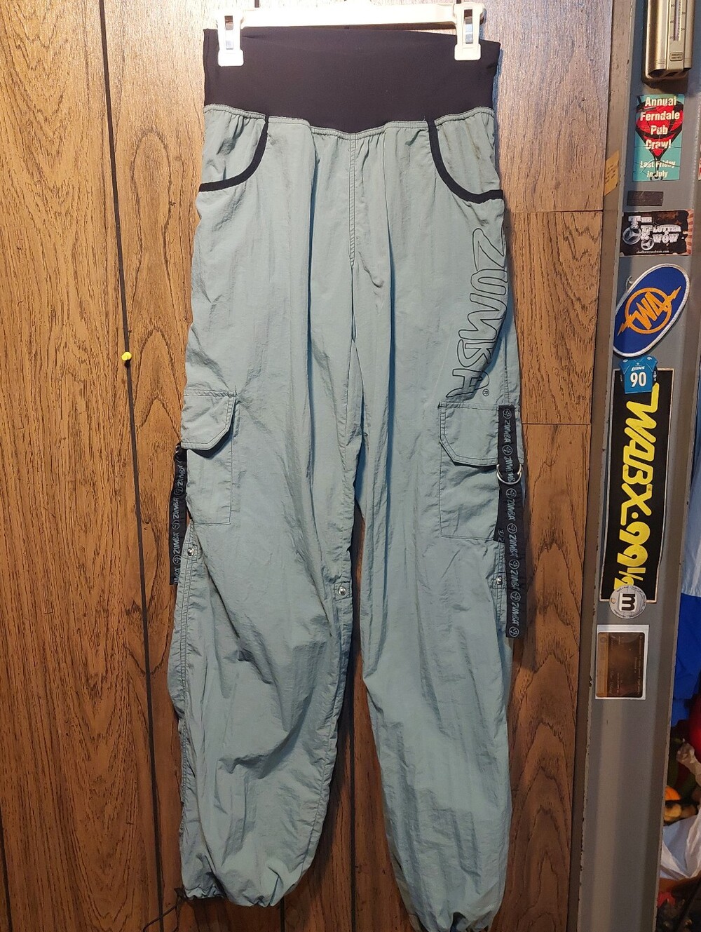 Zumba Fitness Pants Medium Blue/green Dance Cargo Y2K Stretch Waist